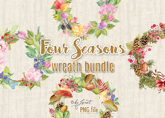 Four Seasons - bundle wreath in Illustrations - product preview 1