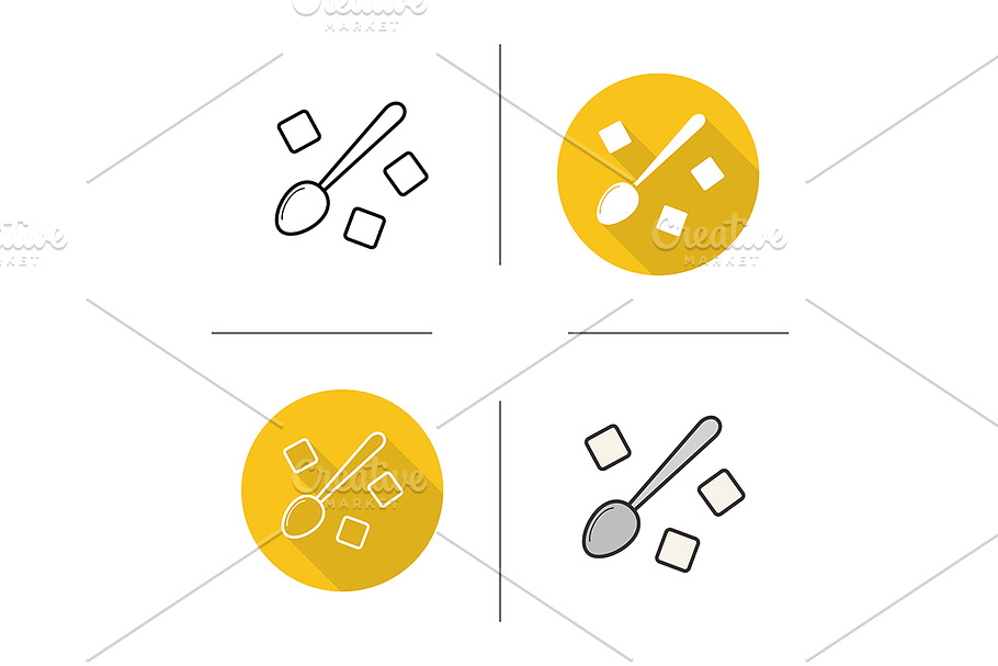 Spoon with sugar cubes icons. Vector