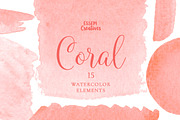 Coral Watercolor Splash Clipart SET
