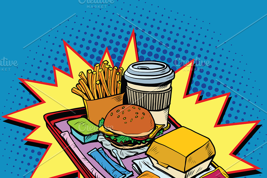 Fast food dinner pop art style in Illustrations - product preview 8