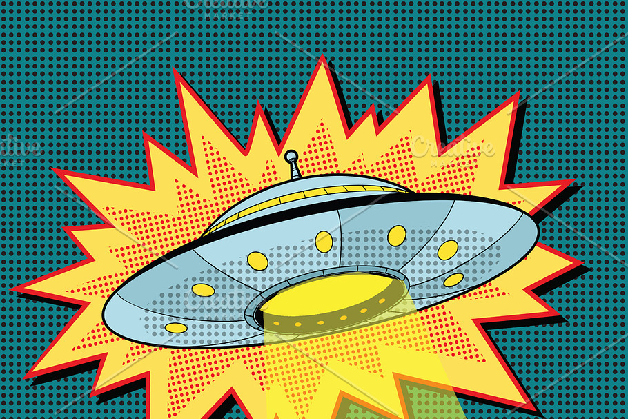 Pop art UFO with light beam in Illustrations - product preview 8