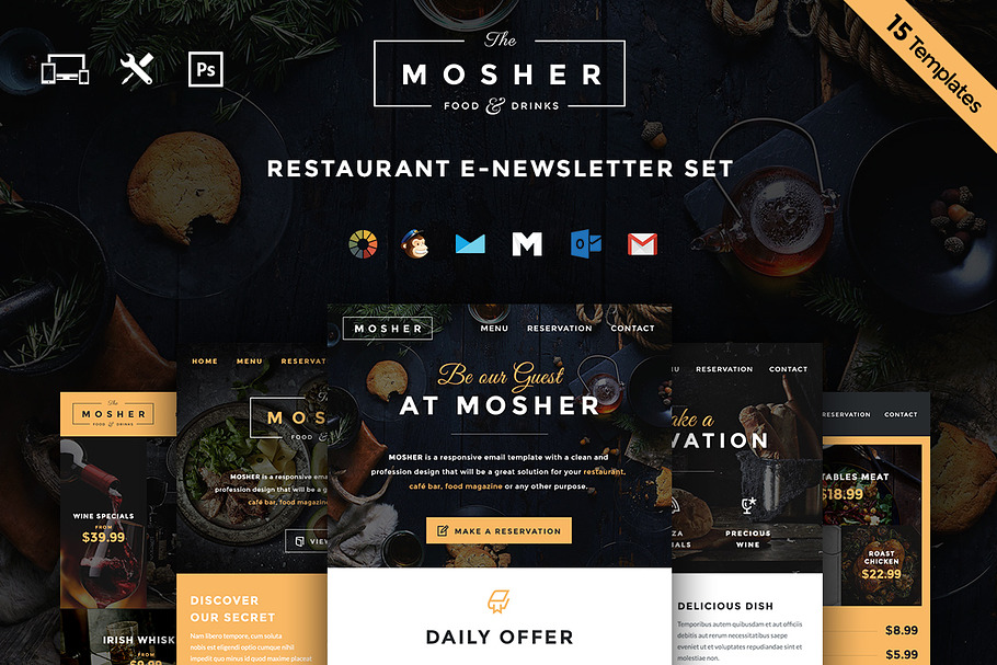 Mosher - Restaurant Email Set in Mailchimp Templates - product preview 8
