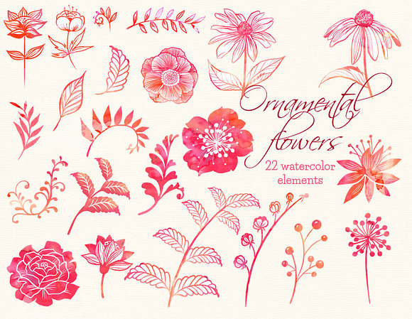 Ornamental pink flowers clip arts in Illustrations - product preview 2