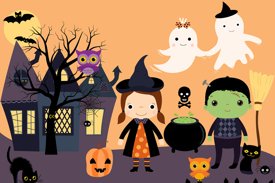 Halloween clipart - kids, ghosts
