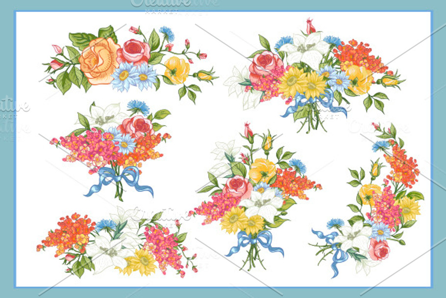 Set of floral bouquets in vector in Illustrations - product preview 8