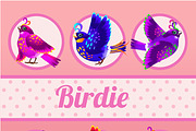 Six birds on a pink background