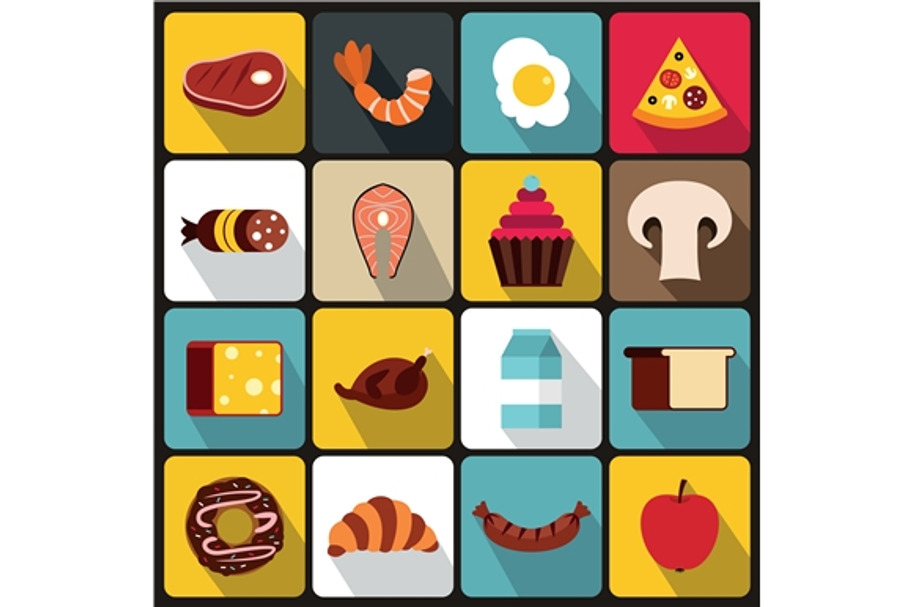 Food icons set, flat style in Graphics - product preview 8
