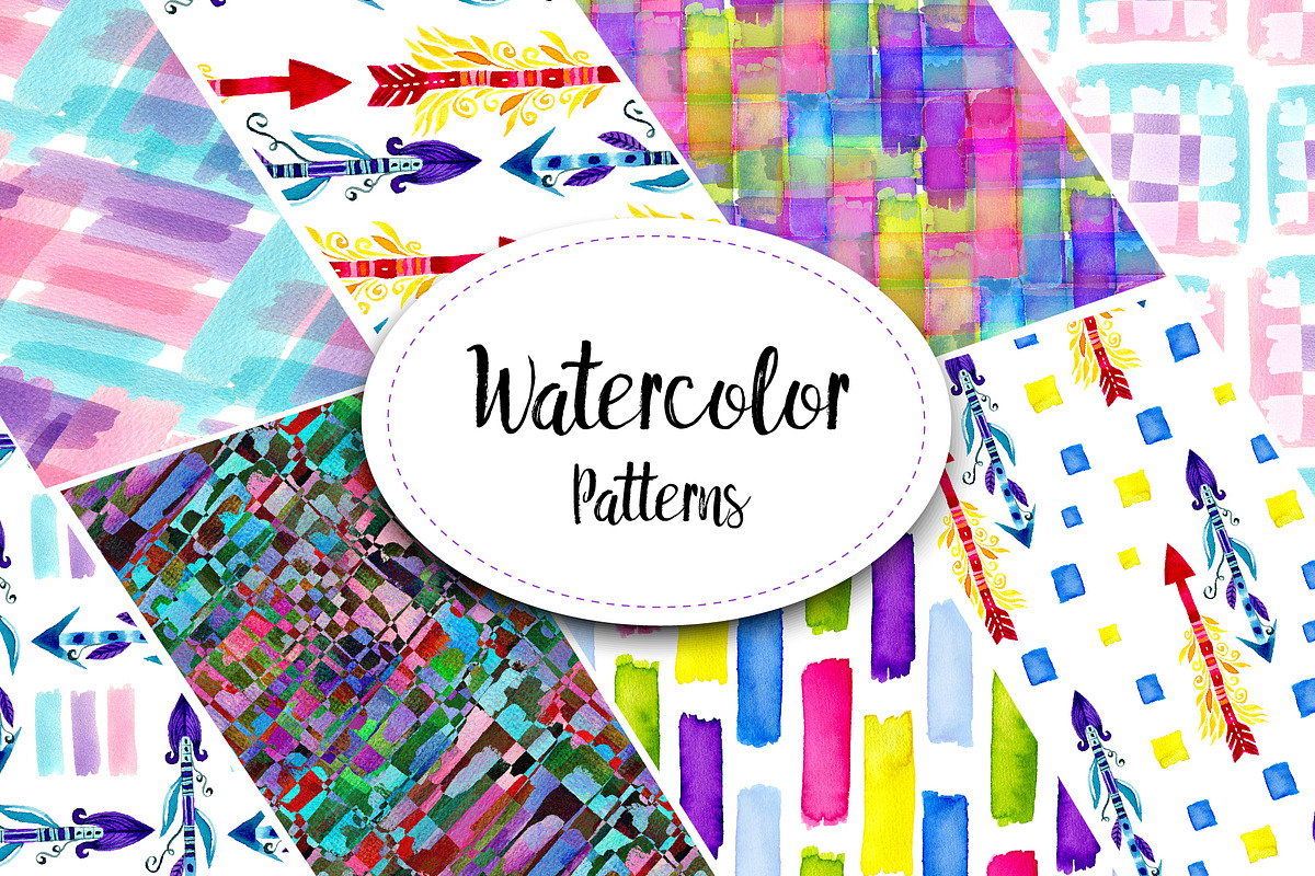 Bright Watercolor Patterns in Patterns - product preview 8