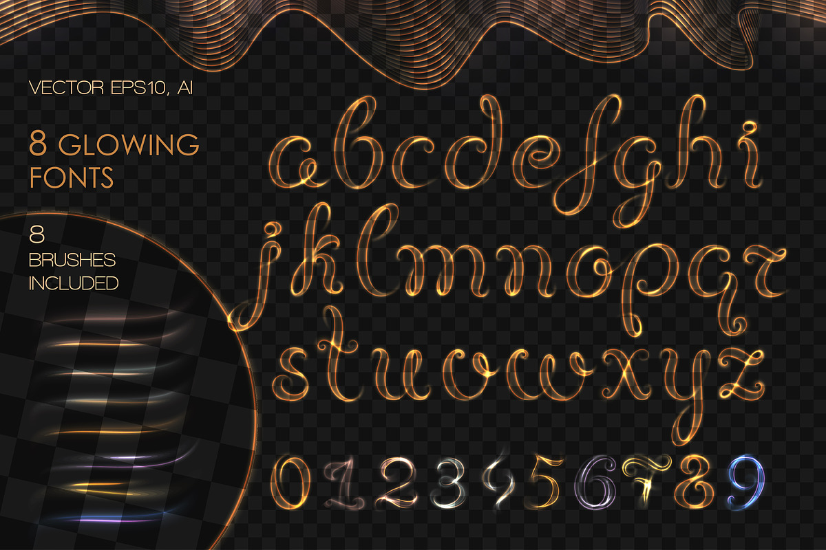 8 GLOWING METAL FONTS / 8 BRUSHES in Fonts - product preview 8