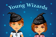Cartoon boy and girl wizard 