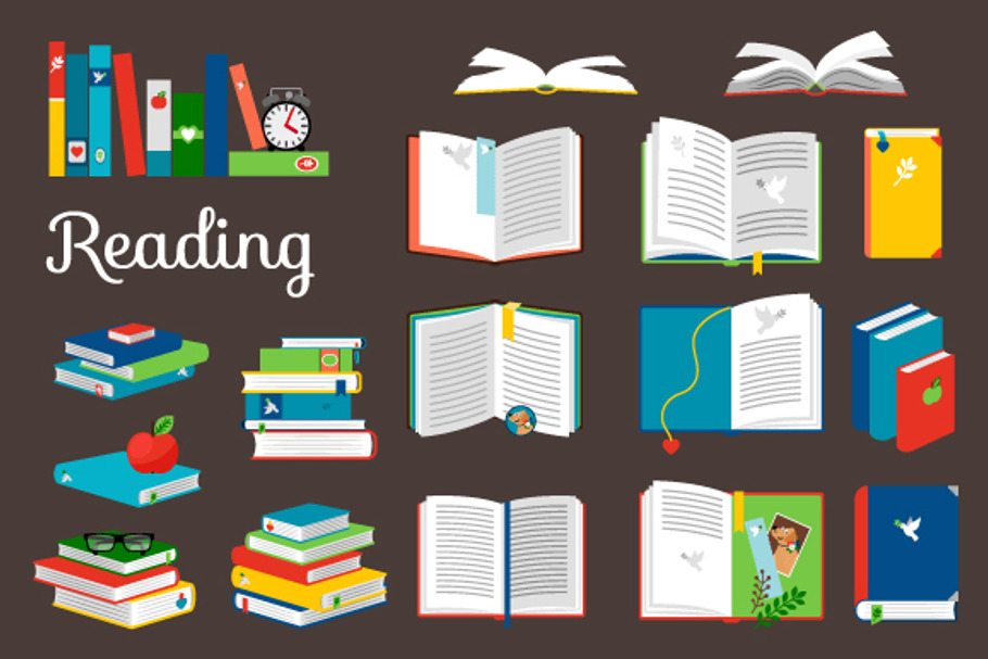 Reading book set in Book Icons - product preview 8