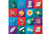 Space icons set, flat style