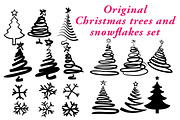 Christmas trees and snowflakes set