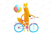 Fox with bicycle and balloons