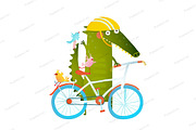 Crocodile in helmet with bicycle