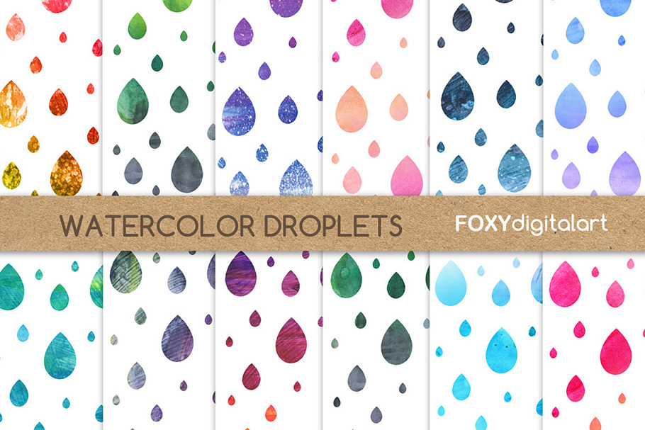 Watercolor Droplets Digital Paper  in Illustrations - product preview 8