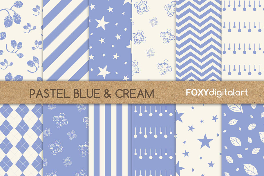 Blue Floral Digital Paper Scrapbook in Patterns - product preview 8