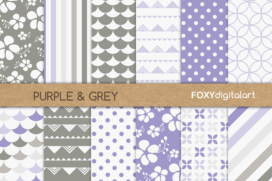 Digital Paper Purple Grey Scrapbook in Patterns - product preview 8