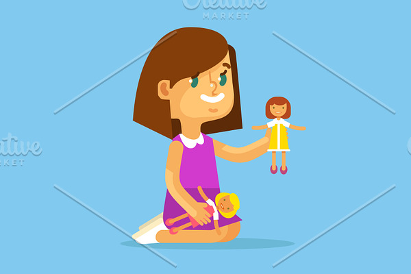 Children girl play with dolls