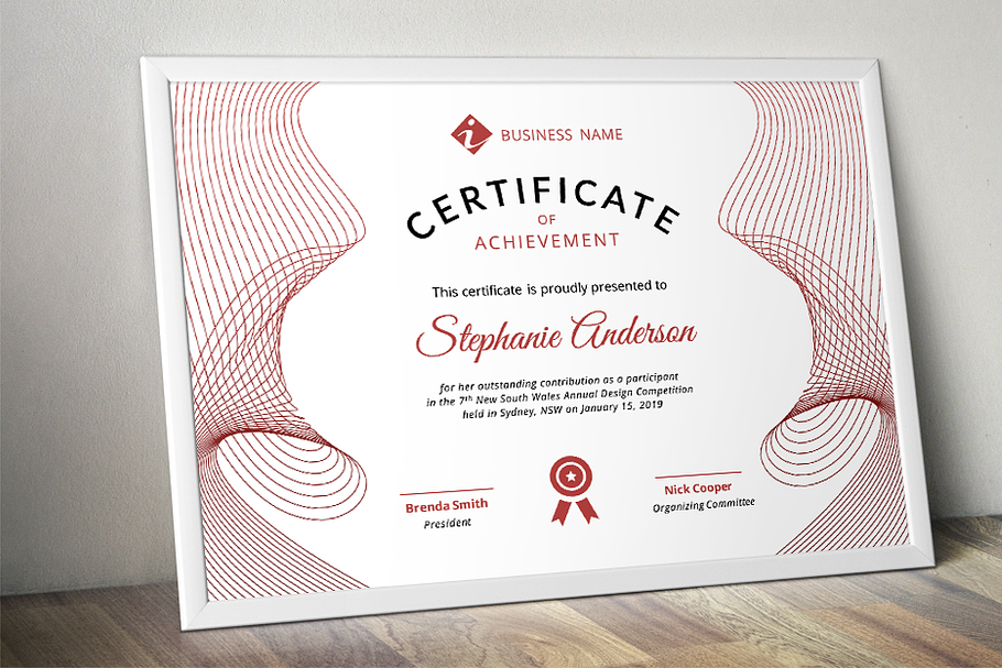 Line curve certificate docx template in Stationery Templates - product preview 8