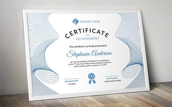Line curve certificate docx template in Stationery Templates - product preview 2