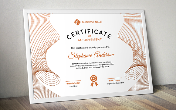 Line curve certificate docx template in Stationery Templates - product preview 4