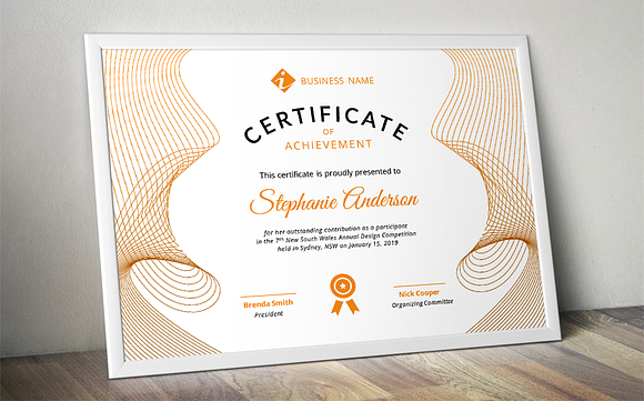 Line curve certificate docx template in Stationery Templates - product preview 5
