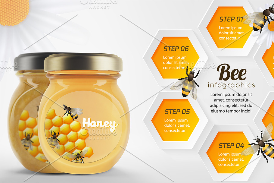 Honey bee vector set in Illustrations - product preview 8