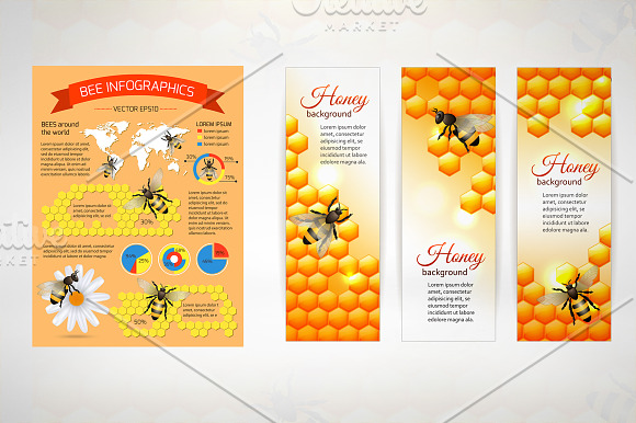 Honey bee vector set in Illustrations - product preview 2