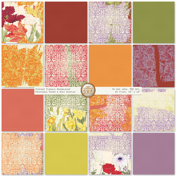 Paper Vintage Floral Woodblock 2 in Illustrations - product preview 2