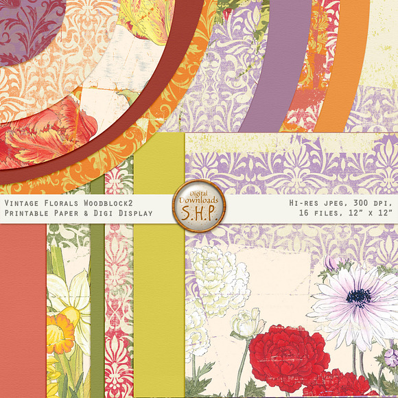 Paper Vintage Floral Woodblock 2 in Illustrations - product preview 3