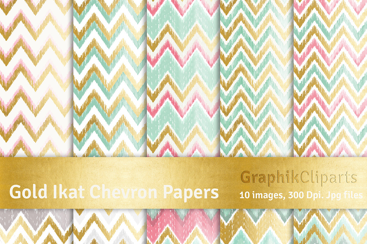 Gold Ikat Chevron Digital Papers in Textures - product preview 8