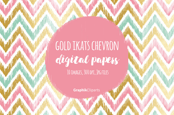 Gold Ikat Chevron Digital Papers in Textures - product preview 1