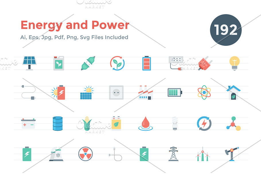 192 Flat Energy and Power Icons in Graphics - product preview 8