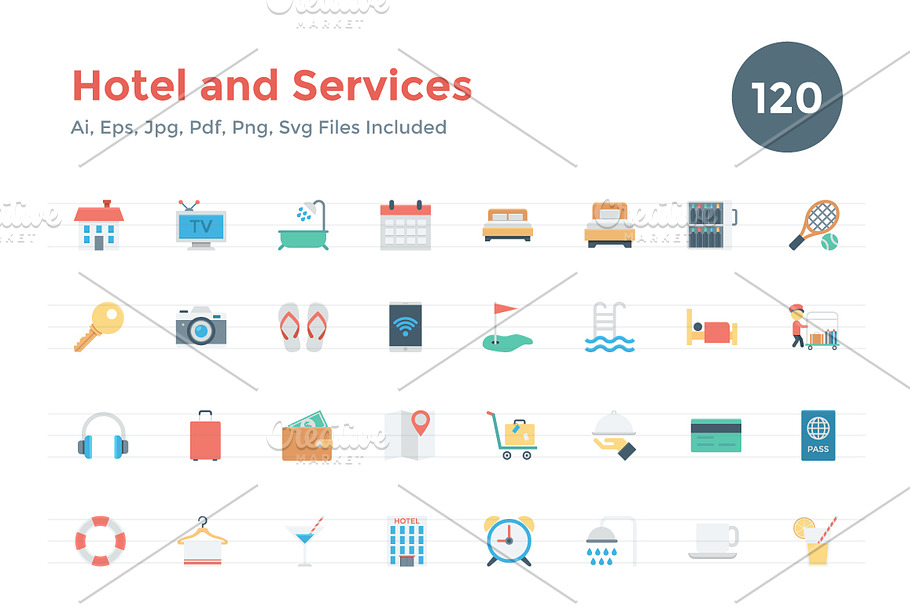 120 Flat Hotel and Services Icons
