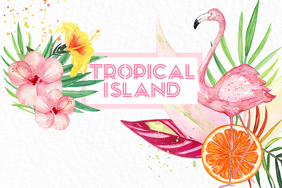 Tropical island. watercolor clipart. in Illustrations - product preview 1