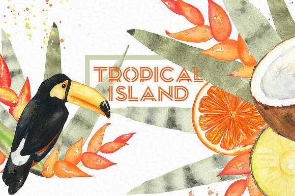 Tropical island. watercolor clipart. in Illustrations - product preview 2
