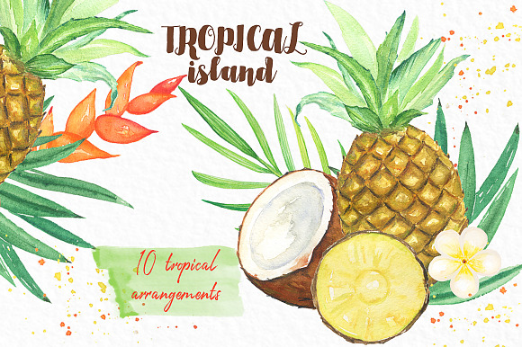 Tropical island. watercolor clipart. in Illustrations - product preview 3