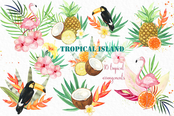 Tropical island. watercolor clipart. in Illustrations - product preview 4
