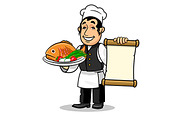 Jewish chef with menu and fish