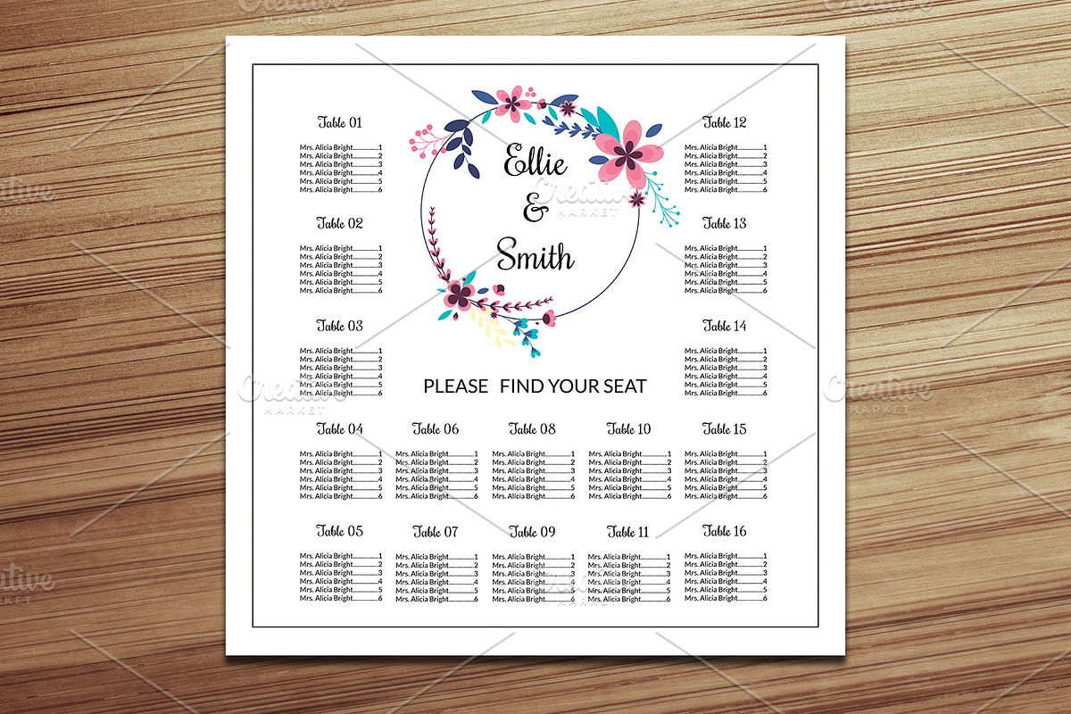 Floral Wedding Seating Chart in Stationery Templates - product preview 8