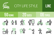 50 City Life Line Green&Black Icons