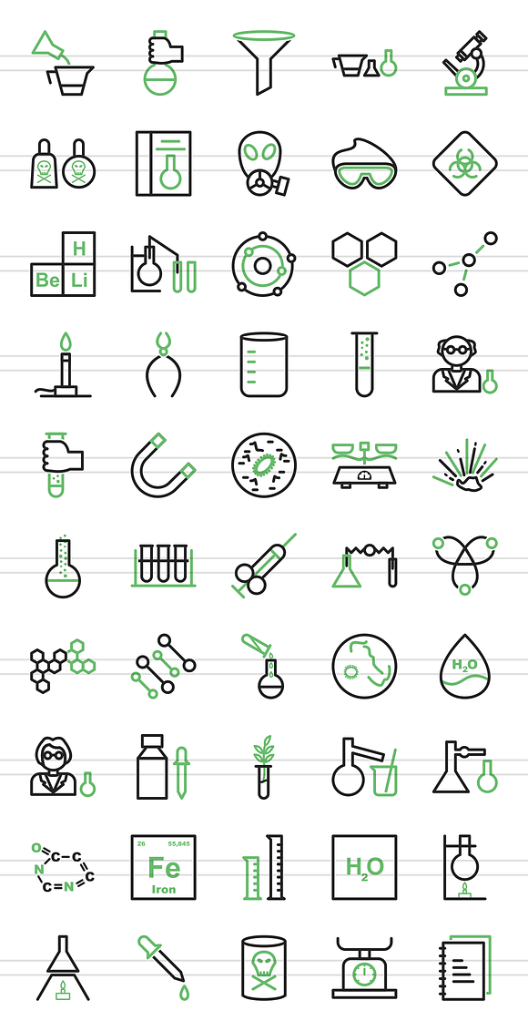 50 Chemistry Line Green&Black Icons in Graphics - product preview 1