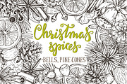 Christmas spices, bells, pine cones