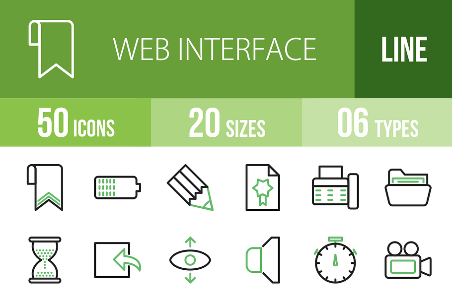 50 Web Interface Green & Black Icons