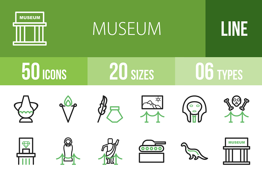 50 Museum Line Green & Black Icons
