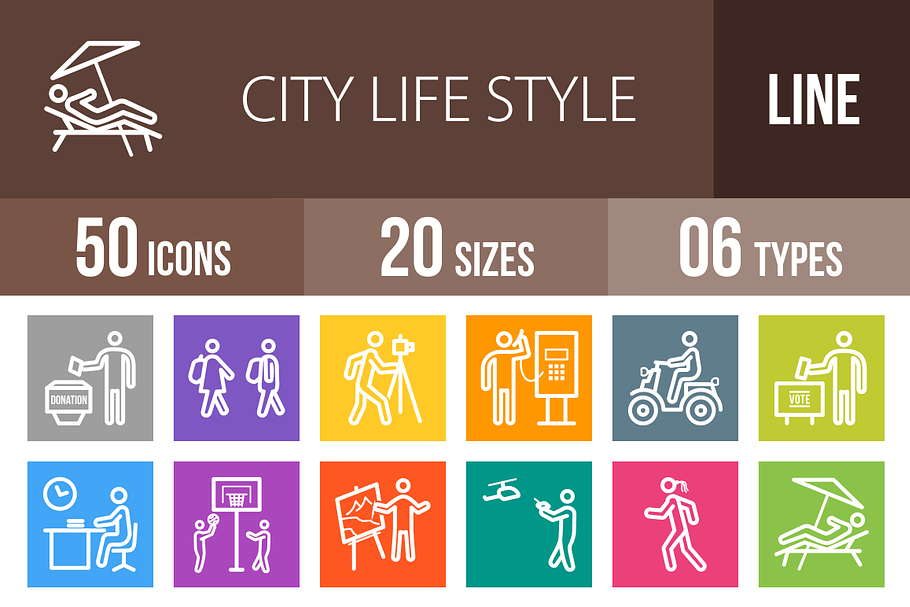 50 City Life Line Multicolor Icons in Graphics - product preview 8