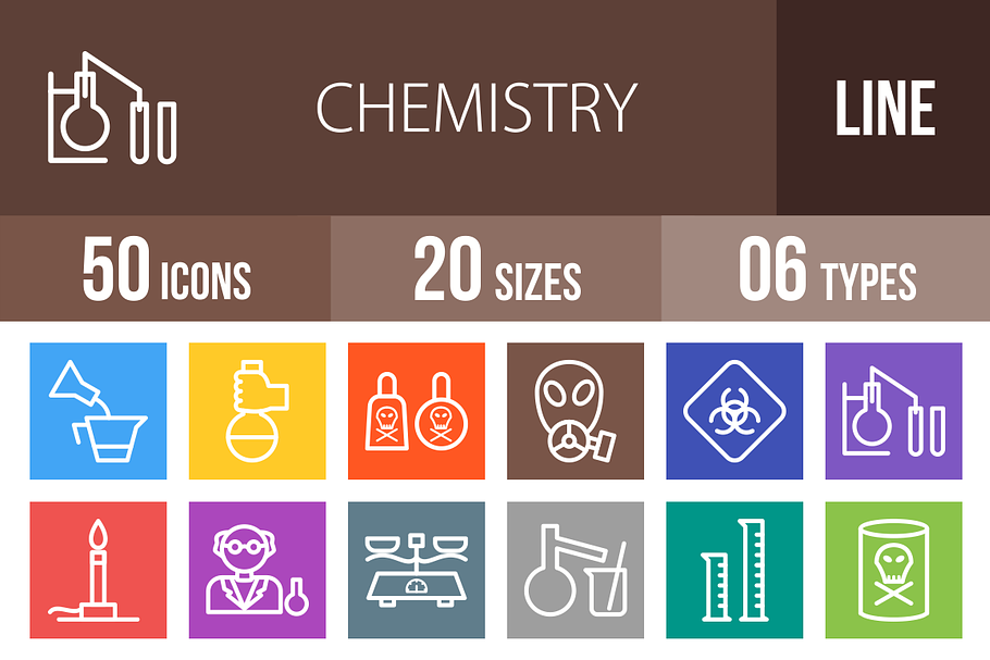 50 Chemistry Line Multicolor Icons