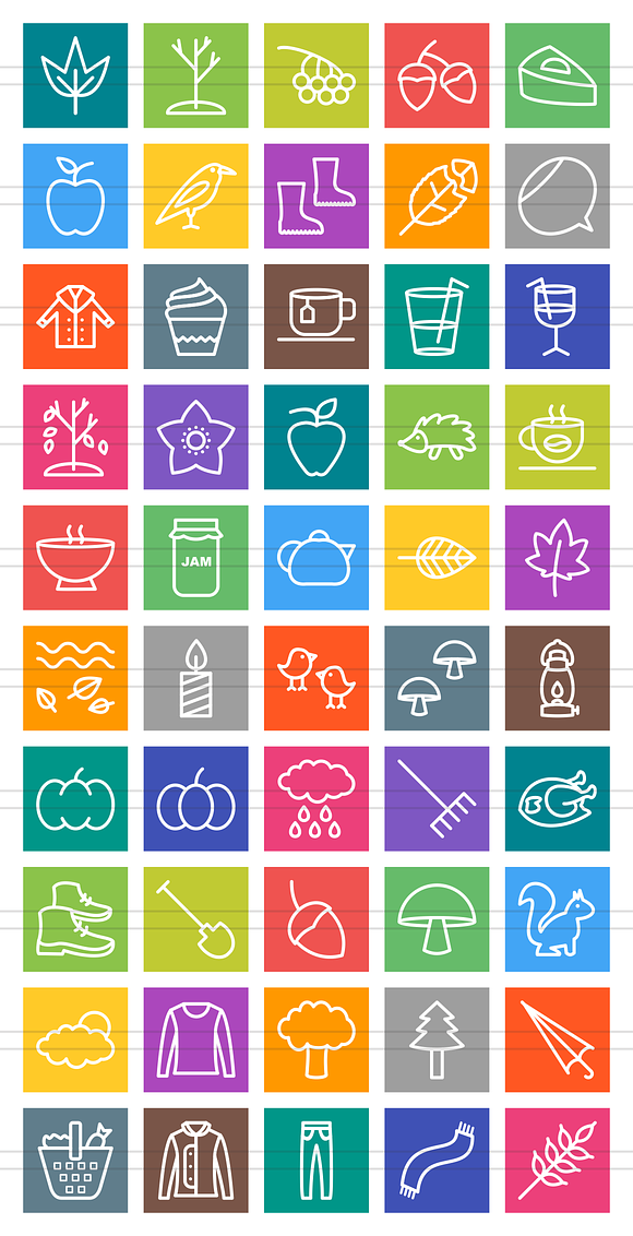 50 Autumn Line Multicolor Icons in Graphics - product preview 1