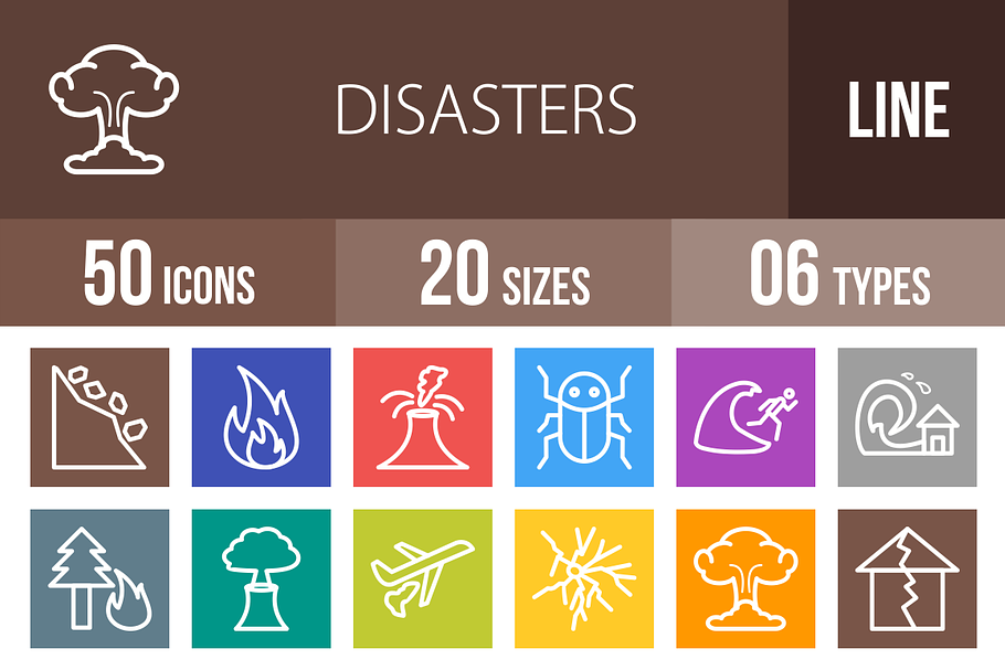 50 Disasters Line Multicolor Icons in Graphics - product preview 8